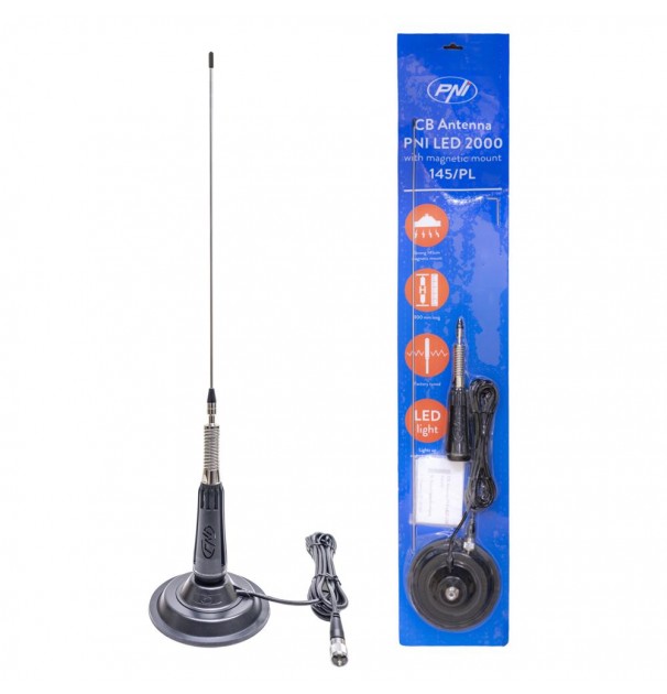 Antena Cb Pni Led 2000, Lungime 90 Cm, Iluminare In Timpul Emisiei, Cu Magnet Inclus