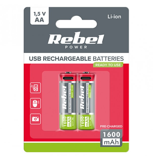 Acumulatori Li-ion Aa R6 1600mah Usb-c Blister 2 Rebel