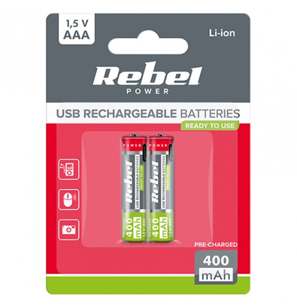 Acumulatori Li-ion Aaa R3 400mah Usb-c Blister 2 Rebel