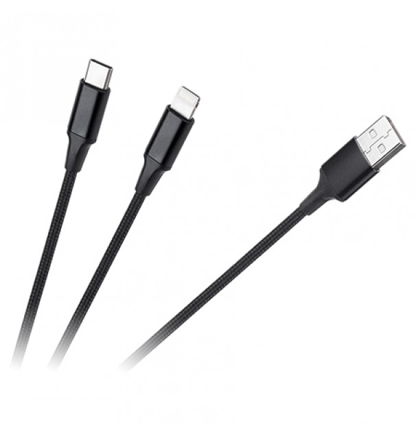 Cablu Usb A - Usb C/lightning (2+1) 1m
