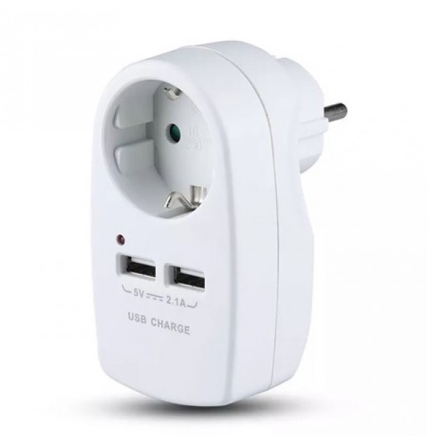 Adaptor Priza 16a 3680w + 2usb 2.1a, Alb