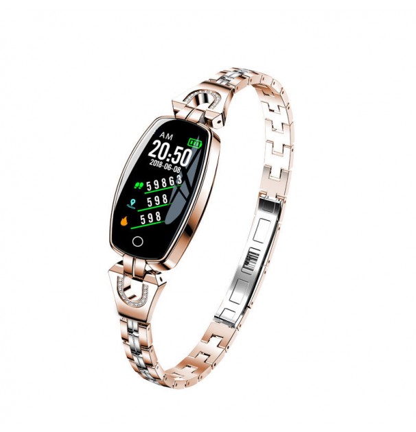 Ceas Smartwatch H8, Bratara fitness smart, Monitorizare Ritm Cardiac, Fitness Tracker, Auriu