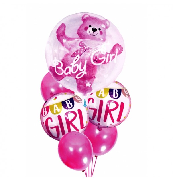 Set 6 Buc. Baloane Pentru Zi De Nastere Fetite, Culoare Roz Cu Ursulet