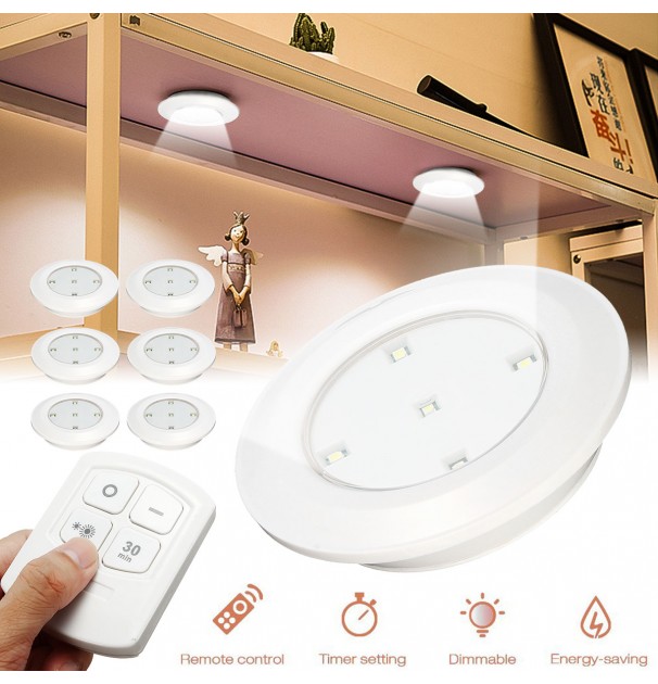 Set 6 Lampi Led Wireless, Autoadezive, Cu Telecomanda, Pentru Iluminat Scari Sau Mobilier