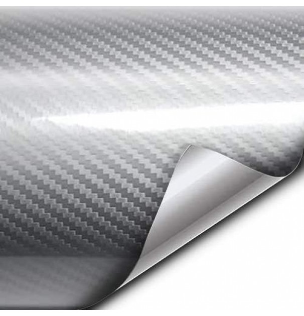 Folie Colantare Auto Carbon 5D Lacuit Argintiu (3,0M X 1,52M)