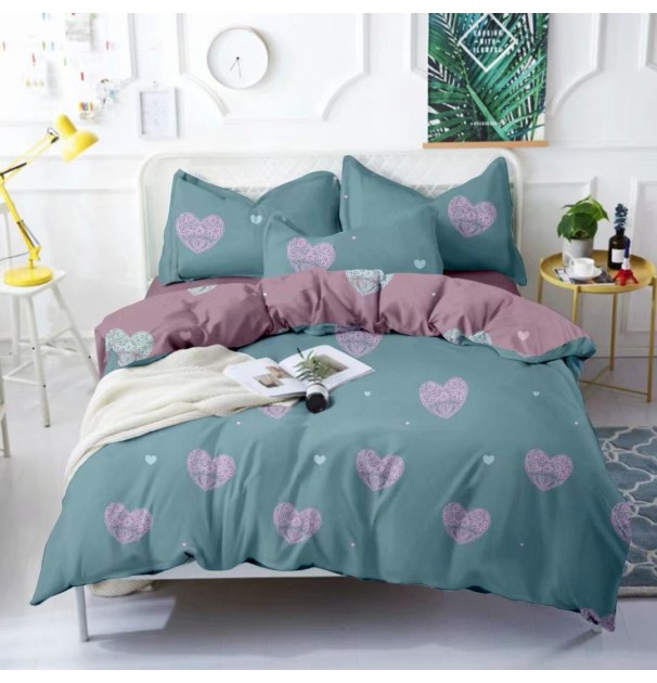 Lenjerie De Pat Pentru 2 Persoane Coral Ultrasleep Somnart, Microfibra, 4 Piese, Imprimeu Purple Hearts