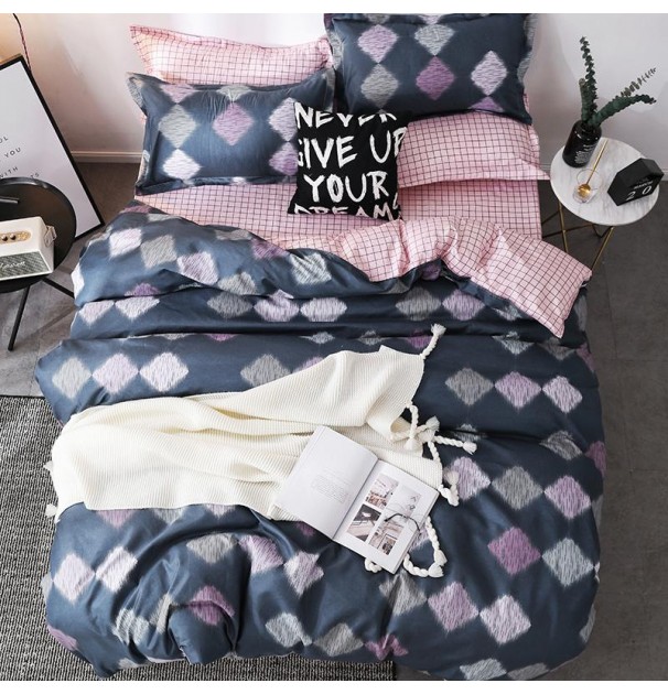 Lenjerie De Pat Pentru 2 Persoane Coral Ultrasleep Somnart, Microfibra, 4 Piese, Imprimeu Soft Diamonds