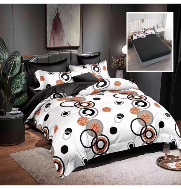 Lenjerie De Pat Finet 6 Piese, Cearceaf Pat Cu Elastic, Cearceaf Pilota 200X230, 2 Fete Perna 50X70, 2 Fete Perna 70X70, Extra, Alb Cu Cercuri