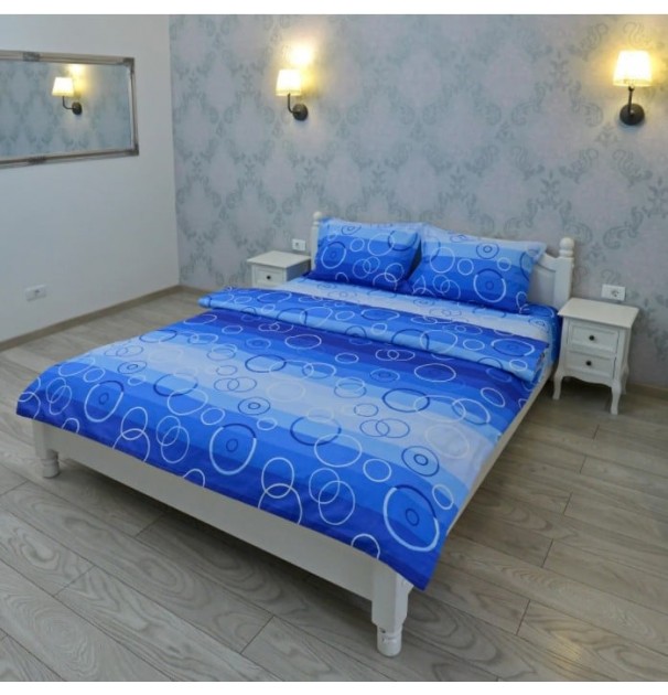 Lenjerie Pentru 2 Persoane Somnart Ultrasleep Xxl, Bumbac 100%, Albastru, Model Cercuri