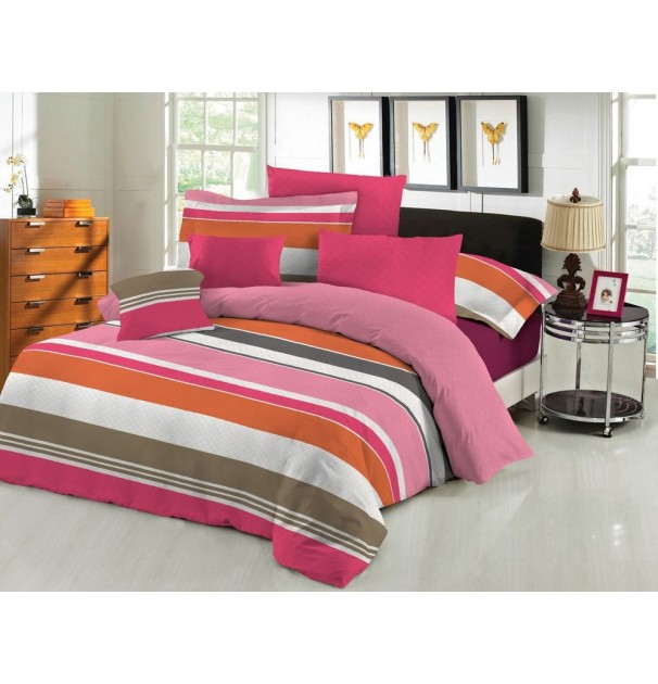 Lenjerie De Pat 100% Bumbac Ranforce, Somnart, Model M11, 2 Persoane, Pentru Pilota De 180X200, Ambalaj Cutie Cadou