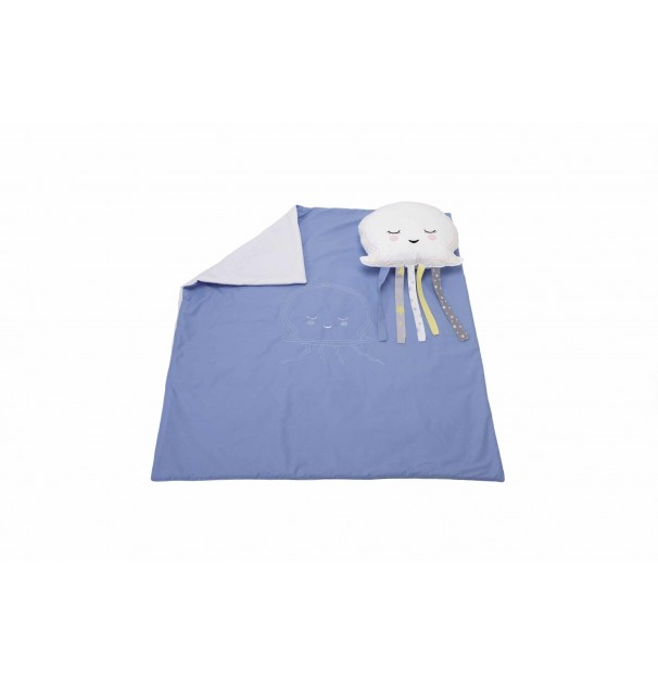 Set Paturica 100X110 Cm Brodata + Perna Meduza Albastru Set Paturica 100X110 Cm Brodata + Perna Meduza Albastru