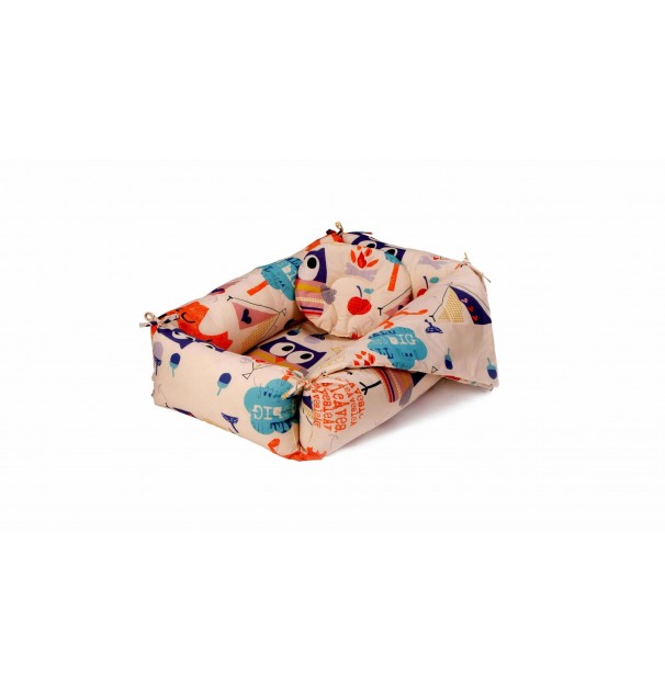 Set Reductor Bebe Nest + Paturica + Pernuta Pentru Formarea Capului Bebelusului Somnart, Model Bufnite, Crem