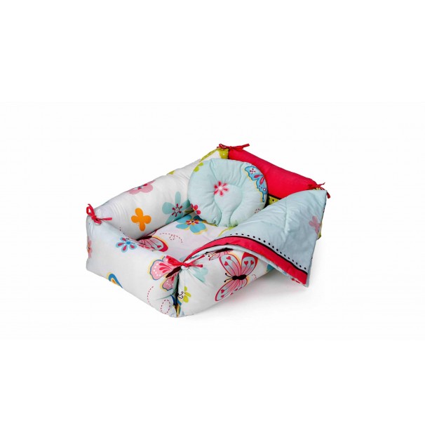 Set Reductor Bebe Nest + Paturica + Pernuta Pentru Formarea Capului Bebelusului Somnart, Model Fluturi, Bleu