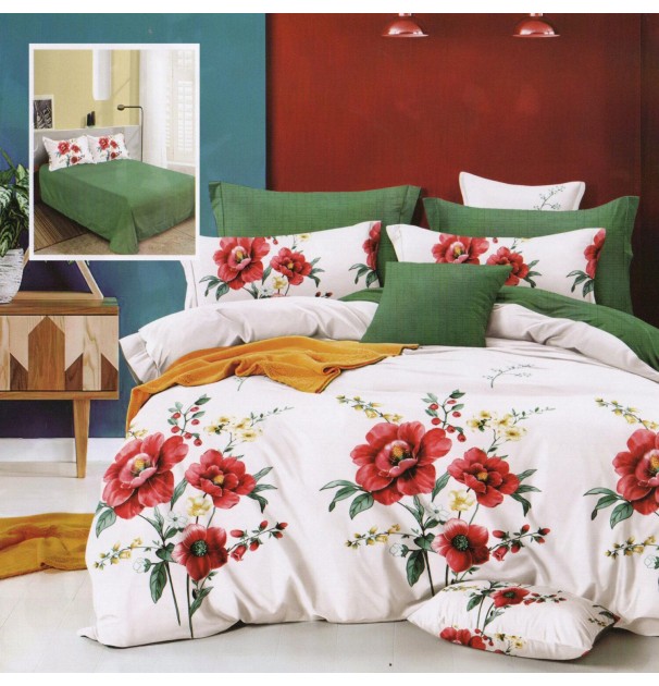 Lenjerie De Pat Finet 6 Piese, Cearceaf Pat Clasic, Cearceaf Pilota 200X230, 2 Fete Perna 50X70, 2 Fete Perna 70X70, Extra, Flori De Camp
