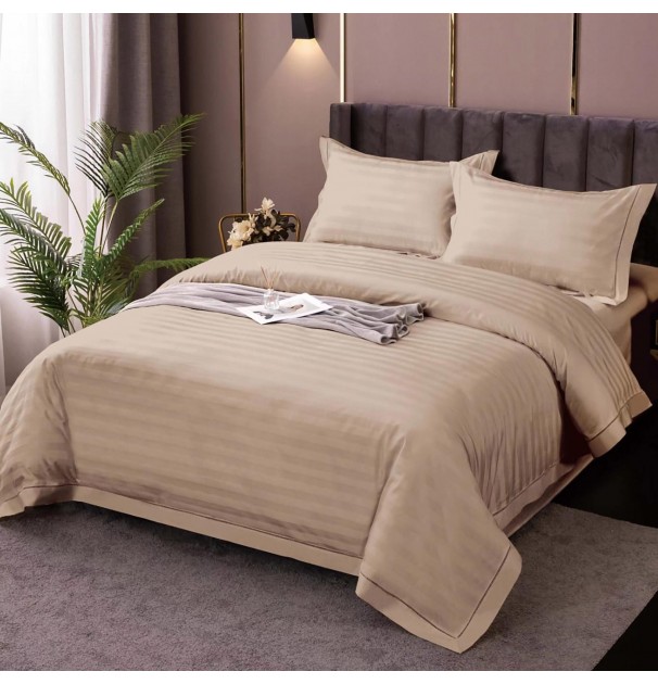 Set Lenjerie De Pat Pentru 2 Persoane Xxl, Bumbac Damasc Policotton, 4 Piese, Cearceaf Pat 230X260, Cearceaf Pilota 220X200, Fete De Perne 50X70 X 2, Crem