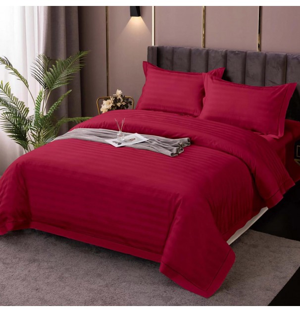 Set Lenjerie De Pat Pentru 2 Persoane Xxl, Bumbac Damasc Policotton, 4 Piese, Cearceaf Pat 230X260, Cearceaf Pilota 230X200, Fete De Perne 50X70 X 2, Bordeaux