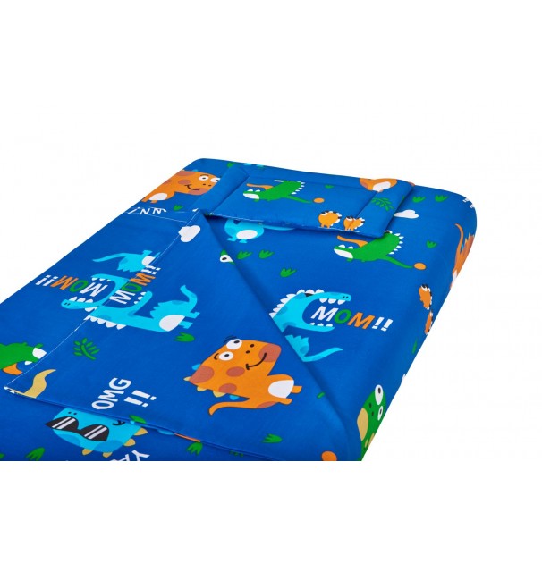 Lenjerie Patut Bebe, Somnart, Cearceaf Pat 60X120X10 Cu Elastic, Cearceaf Pilota 80X110, Perna Joasa 20X35, Dinozauri