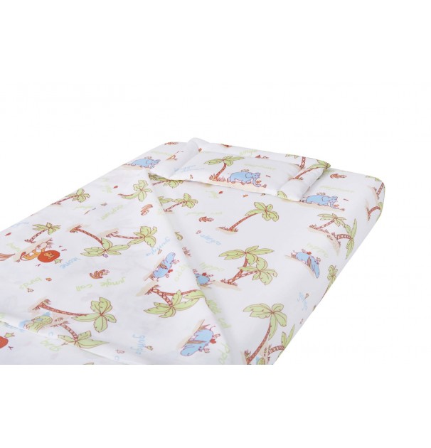 Lenjerie Patut Bebe, Somnart, Cearceaf Pat 60X120X10 Cu Elastic, Cearceaf Pilota 80X110, Perna Joasa 20X35, Jungle