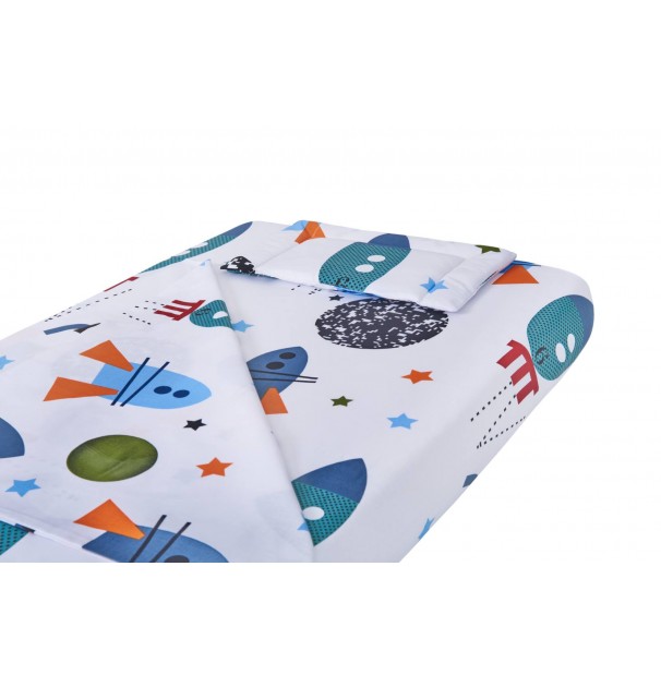 Lenjerie Patut Bebe, Somnart, Cearceaf Pat 60X120X10 Cu Elastic, Cearceaf Pilota 80X110, Perna Joasa 20X35, Rachete