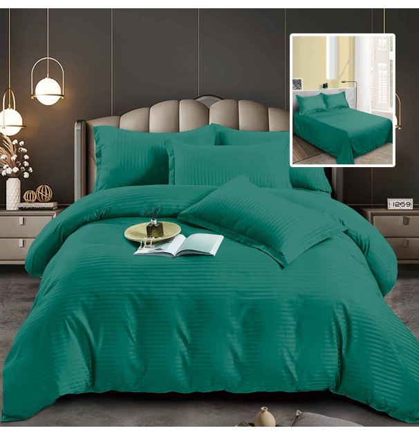 Set Lenjerie De Pat Pentru 2 Persoane Xxl, Bumbac Damasc Policotton, 4 Piese, Cearceaf Pat 230X260, Cearceaf Pilota 230X200, Fete De Perne 50X70 X 2, Verde