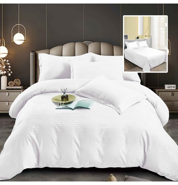 Set Lenjerie De Pat Pentru 2 Persoane Xxl, Bumbac Damasc Policotton, 4 Piese, Cearceaf Pat 230X260, Cearceaf Pilota 230X200, Fete De Perne 50X70 X 2, Alb