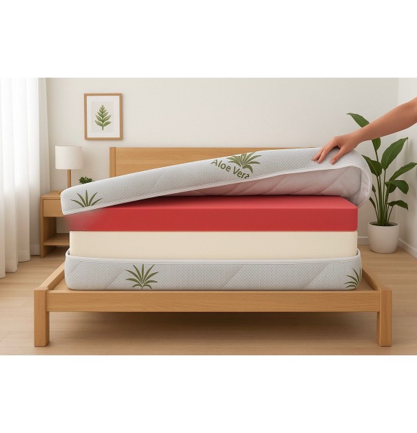 Husa Saltea 120X200X14, Aloe Vera, Matlasata,  Lavabila, Detasabila, Cu Fermoar 4 Laturi