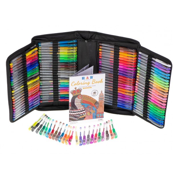 Set 242 Piese, Pixuri Cu Gel Multicolor + Rezerve + Carte De Colorat + Penar