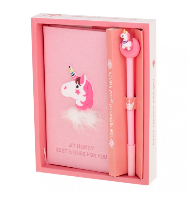 Set Cadou Pentru Copii, Caiet Cu Unicorn Finisat Cu Piele Ecologica + Pix Cu Unicorn