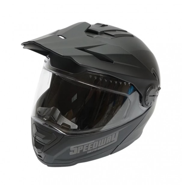 Casca Motocross Integrala Negru Mat Cu Viziera Transparenta Si Ochelari De Soare, Marimea L, Model Lion