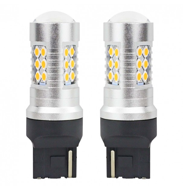 Set Becuri Auto Cu Led Canbus, 3030, 24Smd, Compatibil T20, 7440, Wy21W, Portocaliu, 12V / 24V, Destinat Competitiilor Auto Sau Off-Road