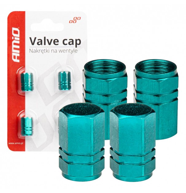 Set 4 Capacele Auto Pentru Ventil, Din Aluminiu, Model Hexagon, Culoare Verde