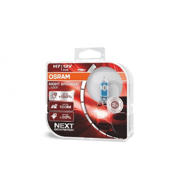 Set 2 Becuri Auto Cu Halogen Osram H7 12V 55W Px26D Night Breaker Laser +150%