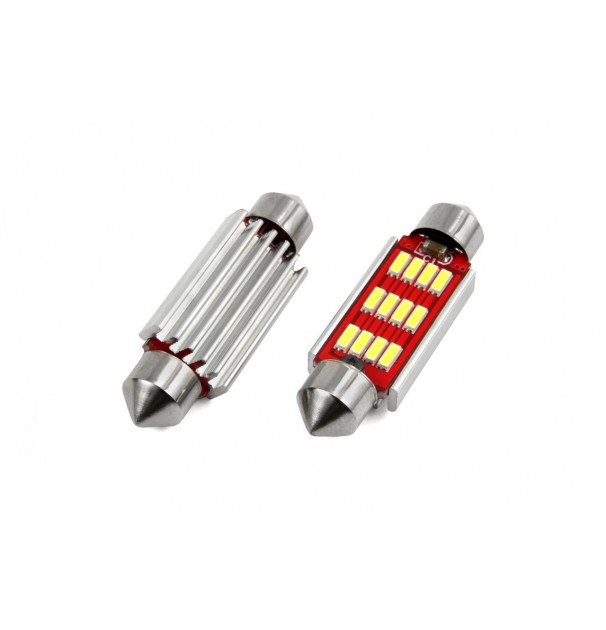 Set Becuri Auto Cu Led Canbus Sofit Compatibil C5W 12 Smd 4014 41Mm Alb 12/24V, Destinat Competitiilor Auto Sau Off-Road