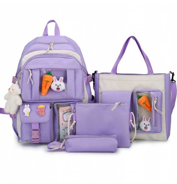 Set 4-In-1 Pentru Scolari Sau Prescolari - (Rucsac, Geanta De Umar, Plic Elegant, Penar), Culoare Violet Cu Iepuras, Cod Avx-Wt-Bunn-Violet