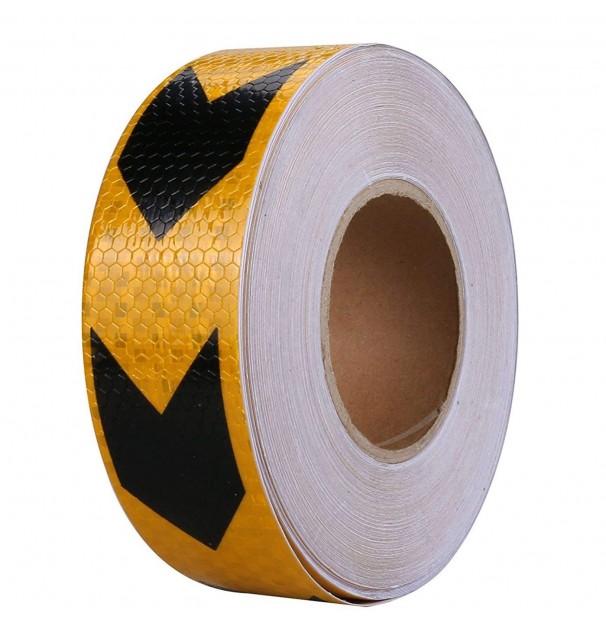 Banda Reflectorizanta Adeziva Tip Fagure - Sageata Negru-Galben (Rola 5Cm X 25M)
