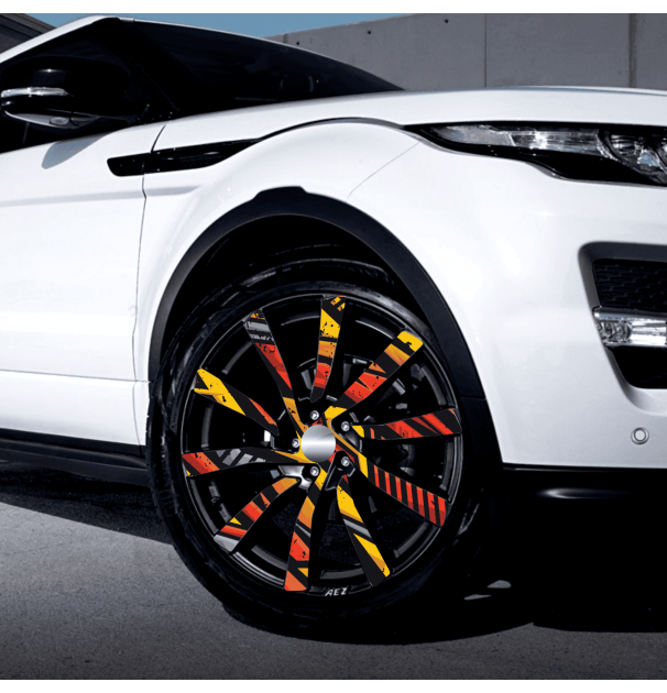 Set 4 Folii Imprimate Outdoor Cu Ecosolvent, Autoadezive, Pentru Decorarea Jantelor Auto, Dimetru 60 Cm, Model Fjt-13