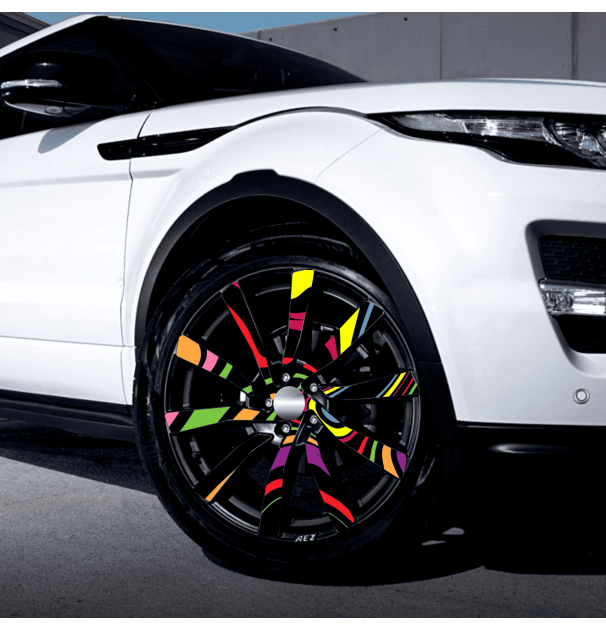 Set 4 Folii Imprimate Outdoor Cu Ecosolvent, Autoadezive, Pentru Decorarea Jantelor Auto, Dimetru 60 Cm, Model Fjt-15