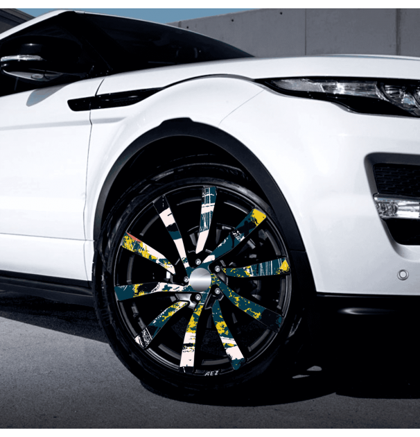 Set 4 Folii Imprimate Outdoor Cu Ecosolvent, Autoadezive, Pentru Decorarea Jantelor Auto, Dimetru 60 Cm, Model Fjt-16