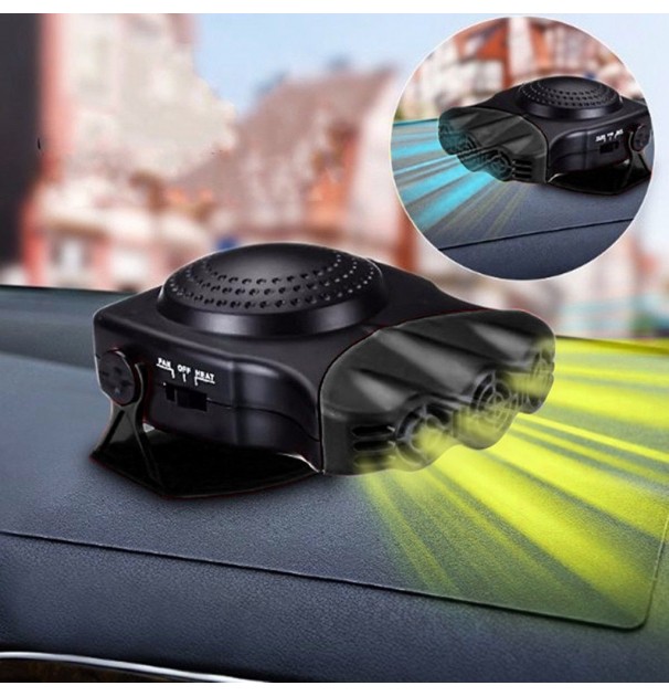 Aeroterma Auto 2In1, Ventilate, Incalzire Rapida Si Dezghetare Geamuri, 12V, Putere 150W, Cu Mufa De Bricheta