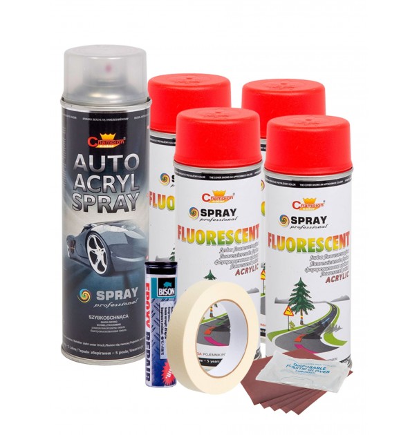 Kit Complet Reparatie Si Vopsire Jante Culoare Rosu Fluorescent, V4