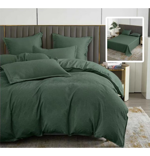 Lenjerie De Pat 6 Piese, Natur Uni Baroque, Cearceaf Pat Clasic, Cearceaf Pilota 200X230, 2 Fete Perna 50X70, 2 Fete Perna 70X70, Verde