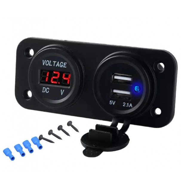 Panou Electric Suplimentar Impermeabil Pentru Vehicule Off Road, Atv, Ssv, Tensiune 12-24V, 2 X Usb Si Voltmetru