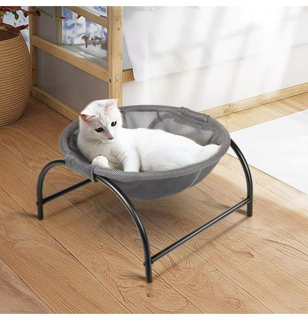 Pat De Tip Hamac Pentru Caini Si Pisici, Cadru Metalic Negru Si Panza Gri, Dimensiune 45 X 42 X 23 Cm