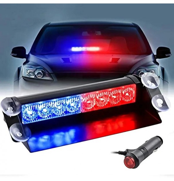 Lampa Stroboscopica Pentru Parbriz. Montaj Cu Ventuze, Culori Rosu - Albastru, Putere 8W, Alimentare 12V