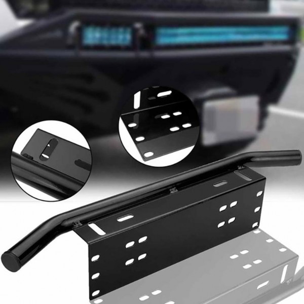 Bullbar Aluminiu Vopsit In Camp Electrostatic Cu Suport Numar Si Proiectoare Pentru Vehicule Offroad, Culoare Neagra
