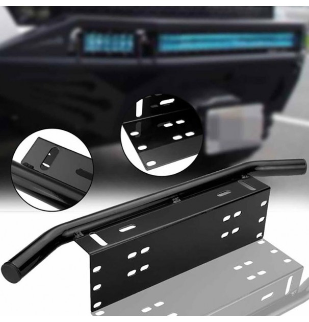 Bullbar Aluminiu Vopsit In Camp Electrostatic Cu Suport Numar Si Proiectoare Pentru Vehicule Offroad, Culoare Neagra