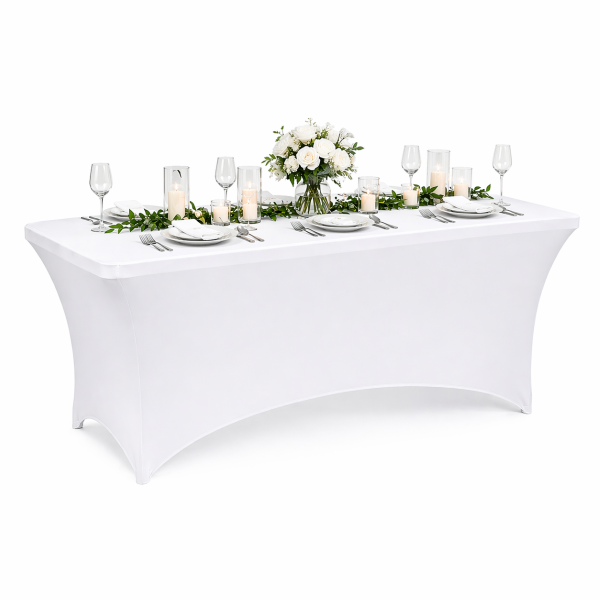 Husa Pentru Masa Dreptunghiulara, Culoare Alba, Elastica, Dimensiune 152 X 70 X 74Cm