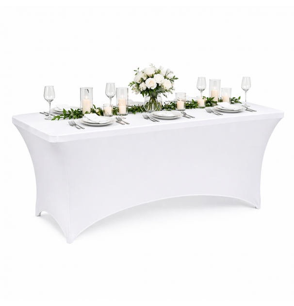 Husa Pentru Masa Dreptunghiulara, Culoare Alba, Elastica, Dimensiune 152 X 70 X 74Cm